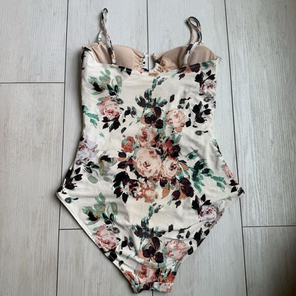 Anthropologie Mermaid Large Maillot One Piece Swimsuit Floral Ruched Keyhole - Picture 5 of 11